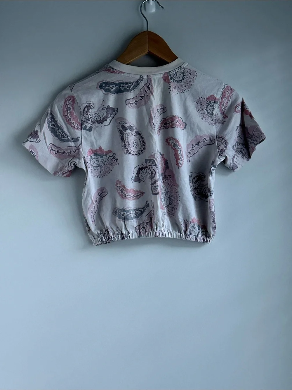 Aritzia Wilfred White Cropped Tee with Pink & Gray Paisley XS - Picture 2 of 8